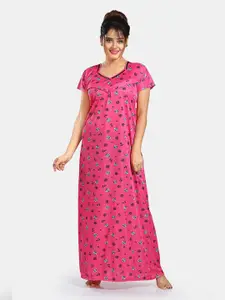 Be You Floral Printed Satin Maternity Maxi Sweat Nightdress