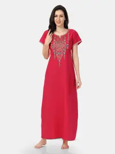 Be You Ethnic Motifs Embroidered Maxi Nightdress
