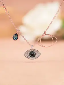 Designs & You Rose Gold Plated American Diamond Studded Evil Eye Pendant With Chain
