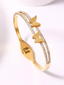 Designs & You Gold-Plated Stainless Steel American Diamond Bangle-Style Bracelet