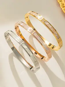 Designs & You Women Set Of 3 Gold & Rose Gold Plated Mother of Pearl Bangle-Style Bracelet