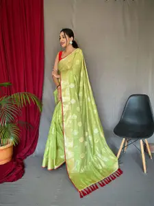 Mitera Green & Gold-Toned Ethnic Motifs Woven Design Zari Banarasi Saree