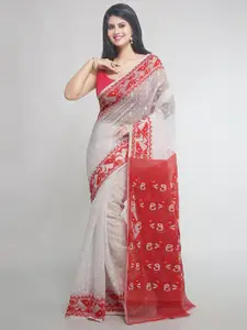 WoodenTant Ethnic Motifs Woven Design Silk Cotton Jamdani Saree