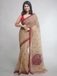 WoodenTant Woven Design Pure Cotton Jamdani Saree with Starch