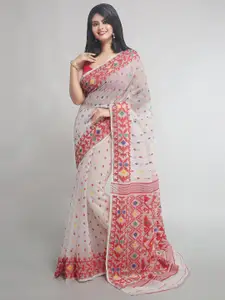 WoodenTant Ethnic Motif Woven Design Silk Cotton Jamdani Saree