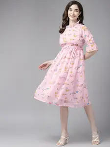 BAESD Floral Printed Bell Sleeve Fit & Flare Dress