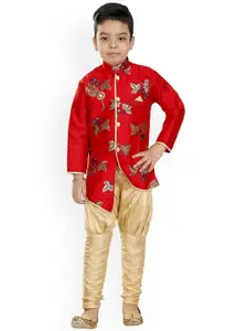 BAESD Boys Floral Embroidered Silk Kurta with Churidar
