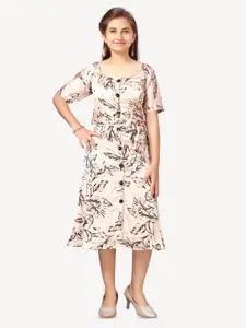 BAESD Girls Floral Printed Silk A-Line Midi Dress