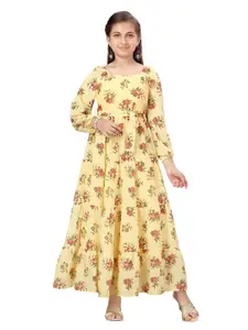 BAESD Girls Floral Printed Puff Sleeve Tiered Maxi Dress