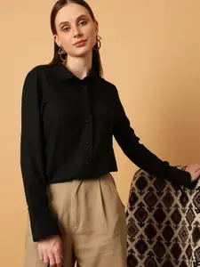 MINT STREET Comfort Slim Fit Spread Collar Crop Casual Shirt