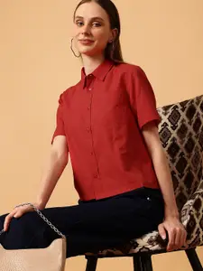 MINT STREET Spread Collar Comfort Slim Fit Pure Cotton Casual Shirt