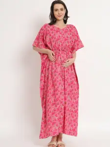 Aujjessa Floral Printed Cotton Maternity Kaftan Maxi Dress