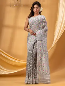 DESH BIDESH Ethnic Motifs Woven Design Pure Cotton Jamdani Saree