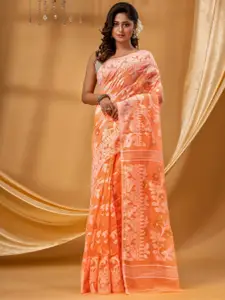 DESH BIDESH Floral Woven Design Pure Cotton Jamdani Saree