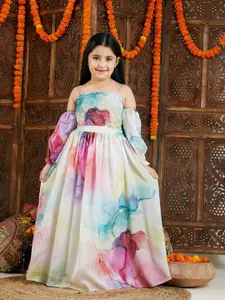 VASTRAMAY Girls Printed Satin Ready To Wear Lehenga Choli