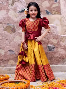 VASTRAMAY Girls Ethnic Motifs Woven Design Ready To Wear Lehenga Choli