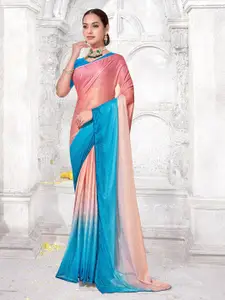 Anouk Pink & Blue Ombre Poly Chiffon Saree