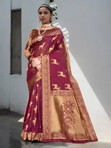 Anouk Maroon Ethnic Motifs Woven Design Zari Saree