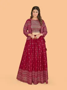 CHANSI Embroidered Sequinned Foil Print Ready to Wear Lehenga & Choli With Jacket