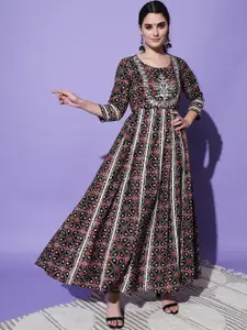 AAYUMI Ethnic Motifs Printed Embroidered Cotton Maxi Ethnic Dress