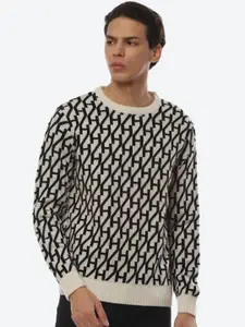 2Bme Geometric Self Design Round Neck Long Sleeve Pullover Sweater