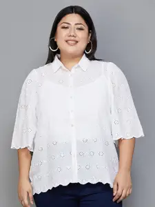Nexus by Lifestyle Plus Size Self Design Flared Sleeves Cotton Shirt Style Top