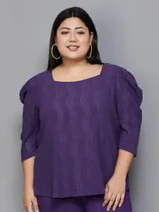 Nexus by Lifestyle Plus Size Self Design Square Neck Puff Sleeves Casual Top