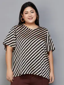 Nexus by Lifestyle Striped V-Neck Plus Size Flared Sleeves Top