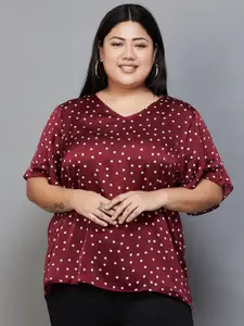 Nexus by Lifestyle Plus Size Polka Dot Printed Flared Sleeves V-Neck Top