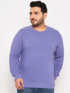 Club York Plus Size Self Design Ribbed Cotton Pullover Sweaters