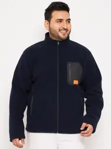 Club York Plus Size High Neck Fleece Front Open Sweatshirt