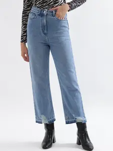 ELLE Women Mid-Rise Low Distress Straight Fit Jeans