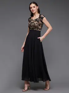 Miss Chase Self Design Lace Overlaid Maxi Dress