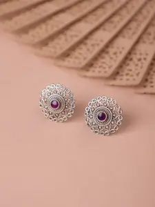 Shyle  925 Sterling Silver Silver-Plated Studded Circular Studs