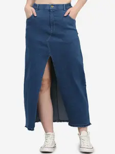 SUMAVI-FASHION Denim Front Slit Maxi Skirt