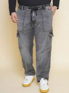 John Pride Men Plus Size Jean Clean Look Light Fade Stretchable Cargo Jeans