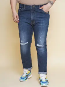 John Pride Plus Size Men Jean Mid-Rise Light Fade Slash Knee Stretchable Jeans