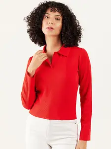 Athena Red Ribbed Polo Collar T-Shirt