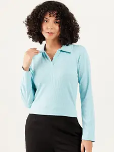 Athena Polo Collar Long Sleeves Crop T-Shirt