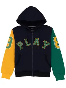 Status Quo Boys Colourblocked Hooded Cotton Front Open Sweatshirt