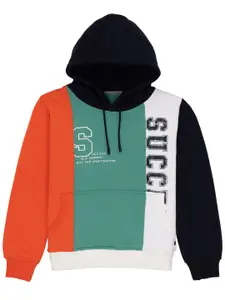 Status Quo Boys Colourblocked Hooded Long Sleeves Cotton Pullover