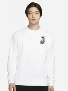 Nike Sportswear Fleece Brand Logo Printed Crew Neck Pullover Sweatshirt
