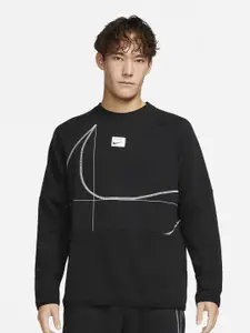 Nike Geometric Embroidered Dri-FIT Long-Sleeve Fleece Fitness Sweatshirt