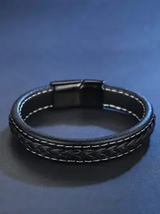 WROGN Men Black Leather Wraparound Bracelet