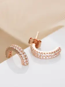 Zavya Rose Gold-Plated CZ Studded Sterling Silver Contemporary Half Hoop Earrings