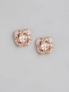Zavya Rose Gold-Plated CZ Studded Sterling Silver Floral Studs Earrings