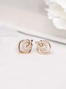 Zavya Rose Gold-Plated CZ Studded Sterling Silver Contemporary Studs Earrings