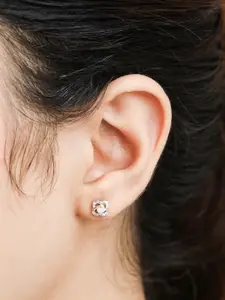 Zavya Rhodium-Plated CZ Studded Sterling Silver Square Studs Earrings