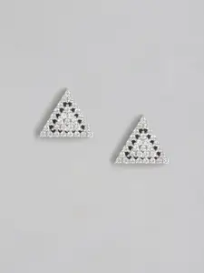 Zavya Rhodium-Plated CZ Studded Sterling Silver Triangular Studs Earrings