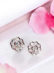 Zavya Rose Gold-Plated CZ Studded Sterling Silver Floral Studs Earrings